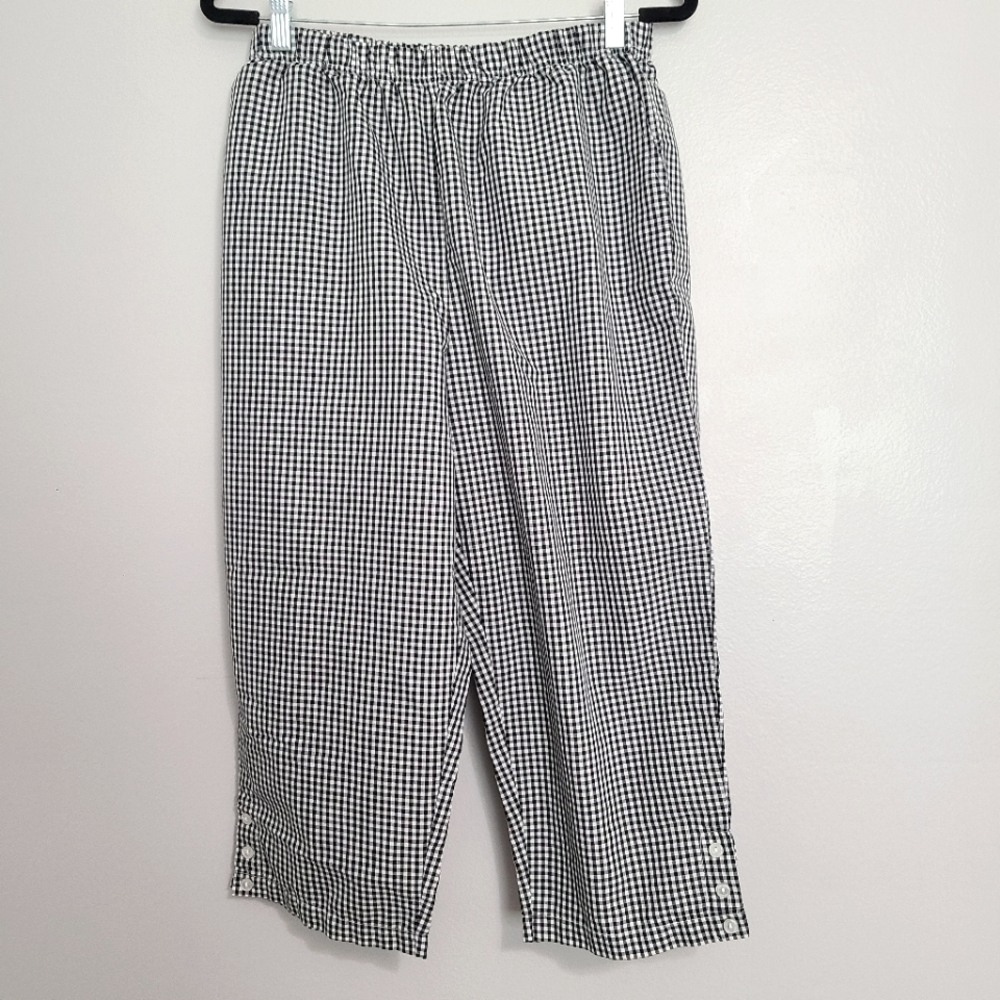 Blair Retro Checkered Gingham Cropped Cotton Blend Elastic Waist Trouser Pants L